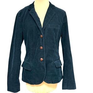 blazer jacket M J. CREW navy cotton corduroy leather buttons vintage pockets